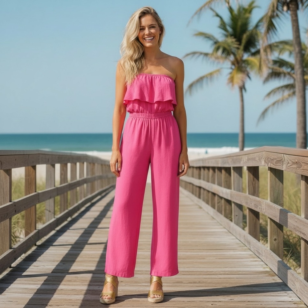 NWT‎ Michael Stars Double Gauze Sangria Pink Jumpsuit Summer Vacation Resort
